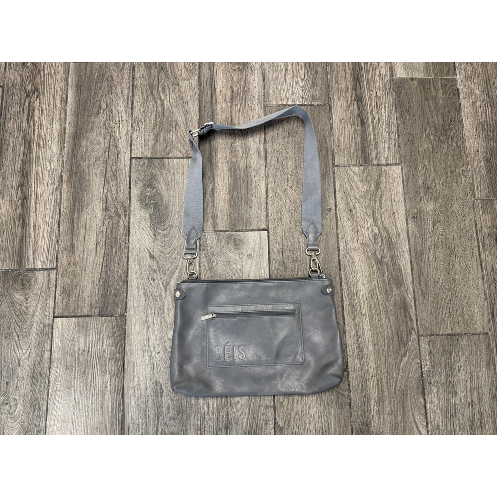 BEIS Crossbody Bag Womens Gray Vegan Leather Adjustable Strap Zip Pocket Travel